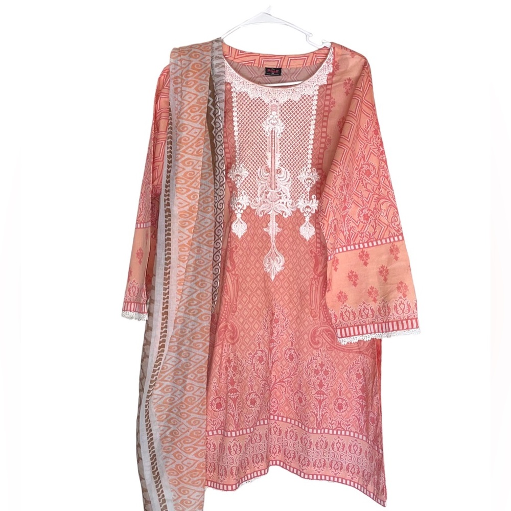 Cotton Lawn 2Pc Kurta/Shirt Medium Peach/Pink